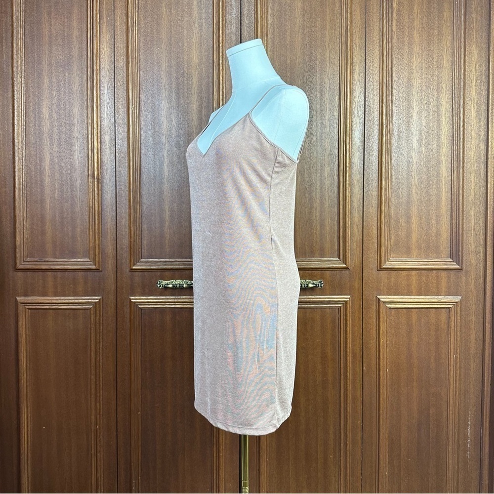 Zara Tan Silky Spaghetti Adjustable Strap Dress V-neckline Women Small - Picture 4 of 10